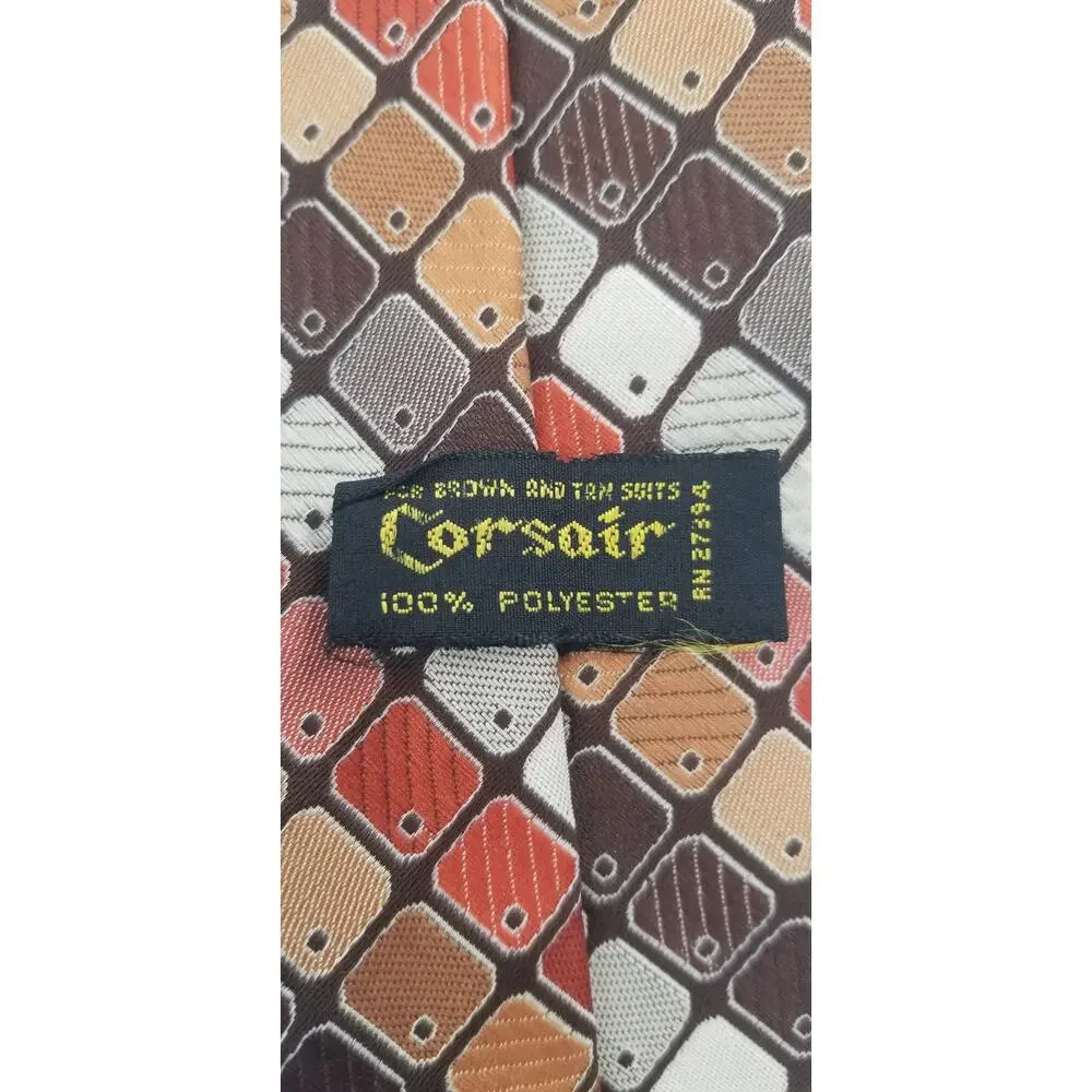 Corsair Mens Vintage wide tiles Neck Tie Red Brown White Tile Pattern 54